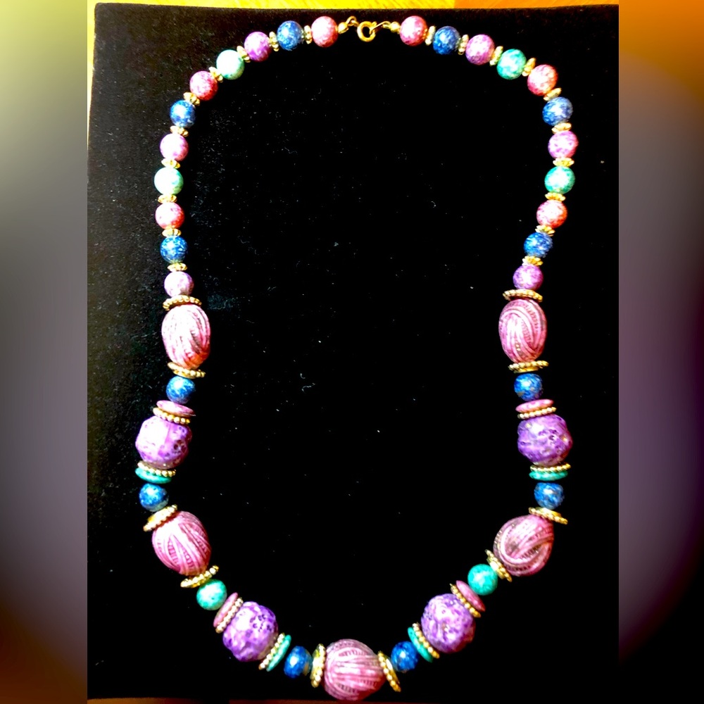 Jewel tone beaded necklace.